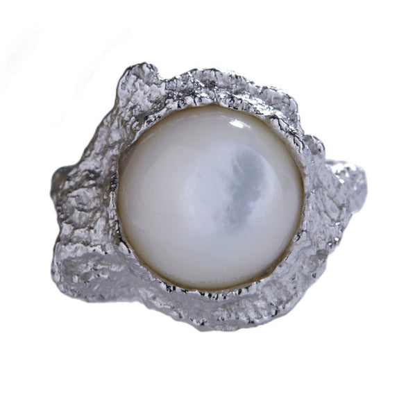 Wholesale Ring S925 Sterling Silver Inlaid Abalone And White Fritillaria Geometric Style