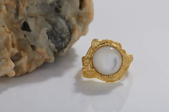 Wholesale Ring S925 Sterling Silver Inlaid Abalone And White Fritillaria Geometric Style