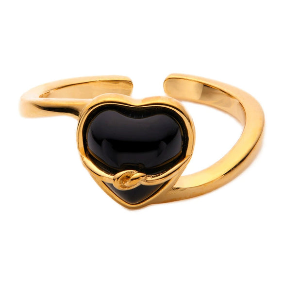 Wholesale Ring S925 Sterling Silver Inlaid Natural Black Agate Heart Shaped Original Design