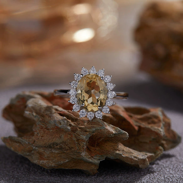 Wholesale Ring S925 Sterling Silver 18K Gold Crystal Geometric Light Luxury Style With Gems