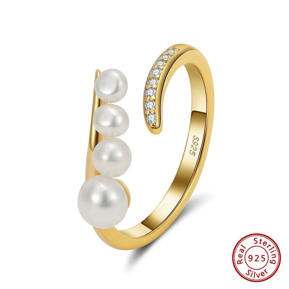 Wholesale Ring S925 Sterling Silver Natural Freshwater Pearl French Retro Geometric Adjustable
