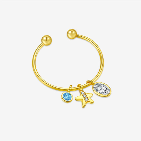 Wholesale Ring S925 Sterling Silver Opening Adjustable Letter Pendant Microinlaid Zircon Electroplated Platinum 18K Gold Fashion