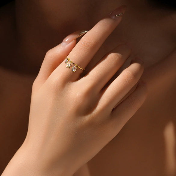 Wholesale Ring S925 Sterling Silver Opening Adjustable Letter Pendant Microinlaid Zircon Electroplated Platinum 18K Gold Fashion