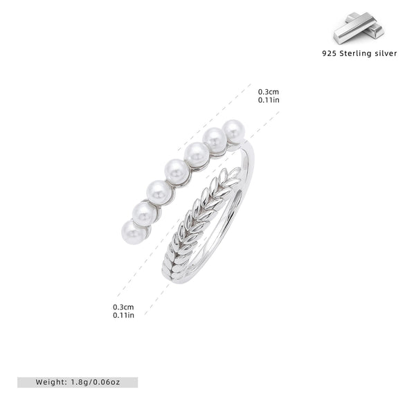 Wholesale Ring S925 Sterling Silver Pearl Wheat Floral Retro Style Electroplated
