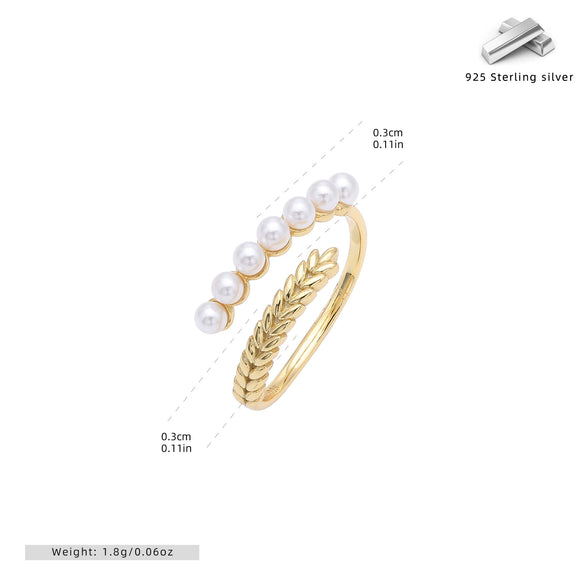 Wholesale Ring S925 Sterling Silver Pearl Wheat Floral Retro Style Electroplated