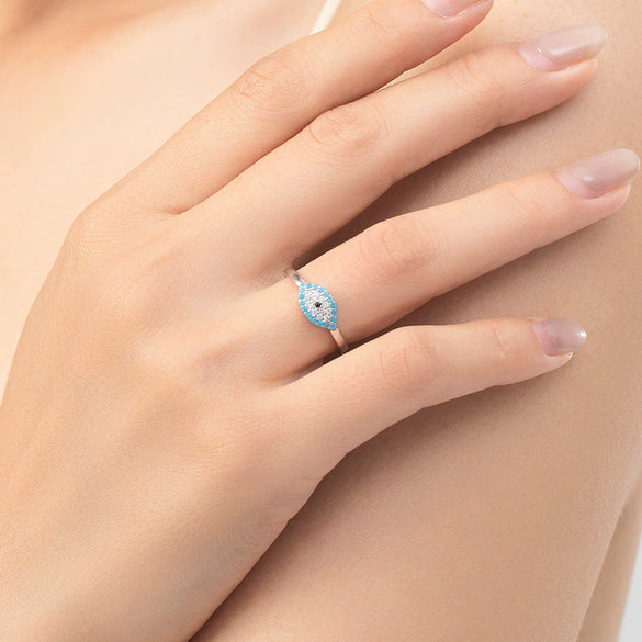 Wholesale Ring S925 Sterling Silver Turquoise Devil's Eye Microinlay Light Luxury Women's