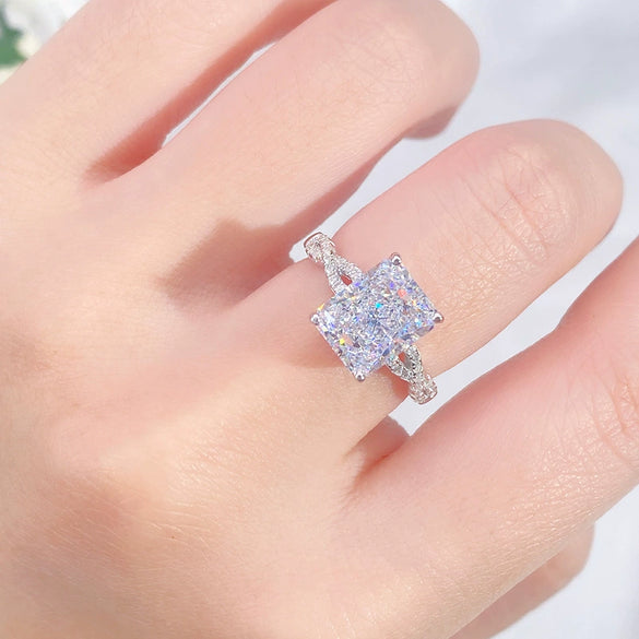 Wholesale Ring S925 Sterling Silver White Gemstone Ice Flower Cut Geometric Style For Women