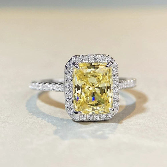 Wholesale Ring S925 Sterling Silver Yellow Diamond Geometric Electroplated