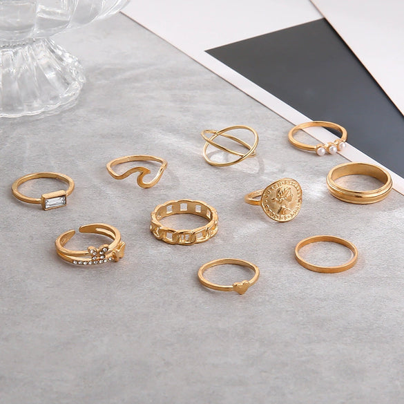 Wholesale Ring Set Alloy With Geometric Pattern Electroplated And Inlaid With Artificial And Semiprecious Stones Butterfly Love Design