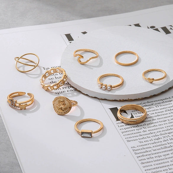 Wholesale Ring Set Alloy With Geometric Pattern Electroplated And Inlaid With Artificial And Semiprecious Stones Butterfly Love Design