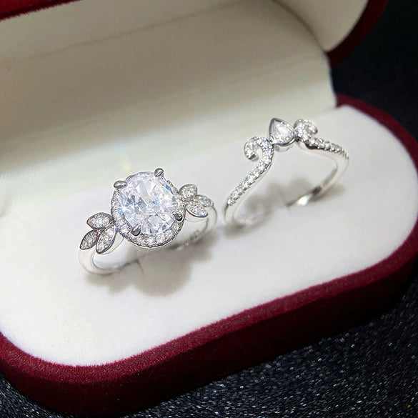 Wholesale Ring Set Artificial Diamond Copper Geometric Inlaid Zircon Princess Style