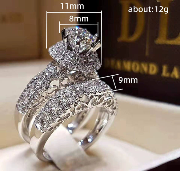 Wholesale Ring Set Copper Double Layer Micro Inlaid Zircon Ushaped Geometric Design Women's Couple Style