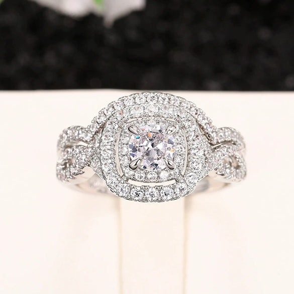 Wholesale Ring Set Copper Geometric Light Luxury Style Inlaid Zircon
