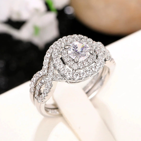 Wholesale Ring Set Copper Geometric Light Luxury Style Inlaid Zircon