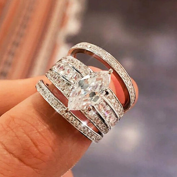 Wholesale Ring Set Copper Geometric Zircon Light Luxury Women's
