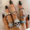 Wholesale Ring Set Retro Style Alloy Heart Shape Black Drip Glaze Zircon Electroplating