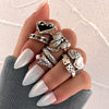 Wholesale Ring Set Retro Style Alloy Heart Shape Black Drip Glaze Zircon Electroplating