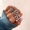 Wholesale Ring Set Retro Style Alloy Heart Shape Black Drip Glaze Zircon Electroplating