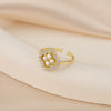 Wholesale Ring 925 Silver Pearl Zirconia Four Leaf Clover Vintage Mid Century Style Electroplated For Women