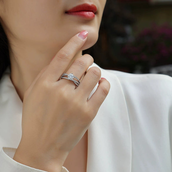 Wholesale Ring Silver S925 Geometric Moissanite Luxury Inlaid