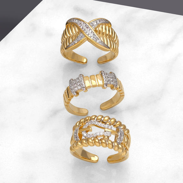 Wholesale Ring Simple Fashion Geometric Copper Gold Plated Inlaid Zircon Two Color Women's