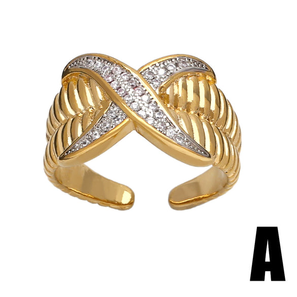 Wholesale Ring Simple Fashion Geometric Copper Gold Plated Inlaid Zircon Two Color Women's