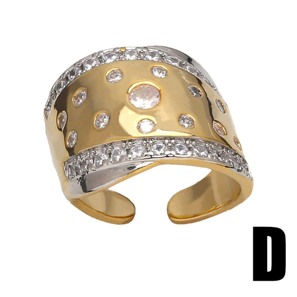 Wholesale Ring Simple Fashion Geometric Copper Gold Plated Inlaid Zircon Two Color Women's