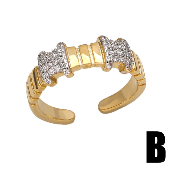 Wholesale Ring Simple Fashion Geometric Copper Gold Plated Inlaid Zircon Two Color Women's