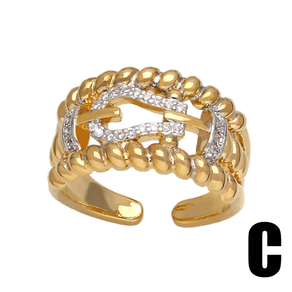 Wholesale Ring Simple Fashion Geometric Copper Gold Plated Inlaid Zircon Two Color Women's