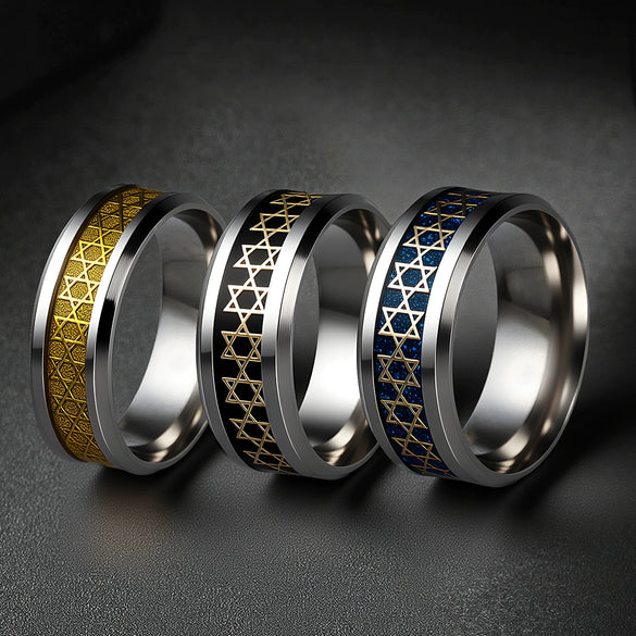 Wholesale Ring Stainless Steel Cut Out Sixpointed Star Fivepointed Star Dripping Oil Unisex Retro Simple Accessories