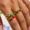 Wholesale Ring Stainless Steel Doublelayer Hollow Oildropping Cherry Geometric Exaggerate Electroplating For Women
