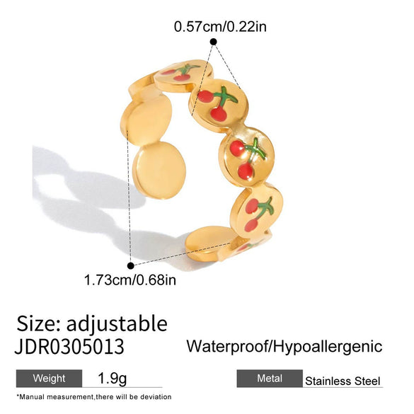 Wholesale Ring Stainless Steel Doublelayer Hollow Oildropping Cherry Geometric Exaggerate Electroplating For Women
