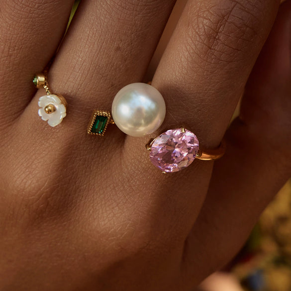 Wholesale Ring Stainless Steel Electroplating Geometric Style With Zirconium And Pearl For Women