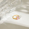 Wholesale Ring Stainless Steel Electroplating Geometric Style With Zirconium And Pearl For Women