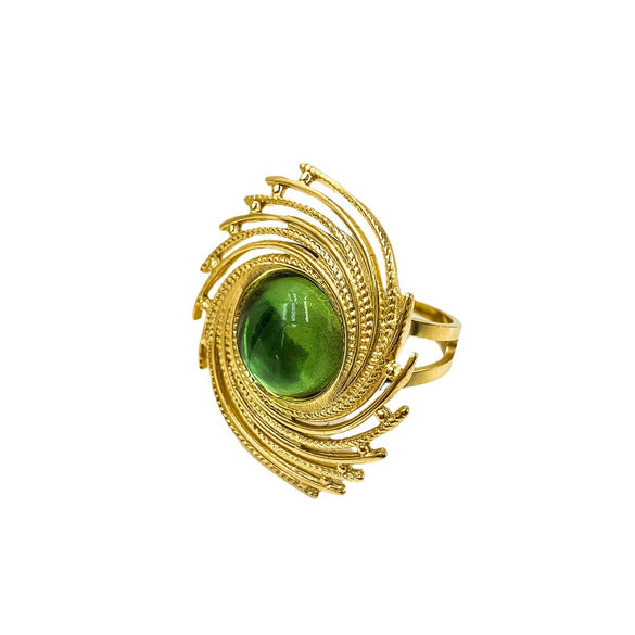 Wholesale Ring Stainless Steel Emerald Inlaid Spiral Vortex Retro Gear Style Electroplated
