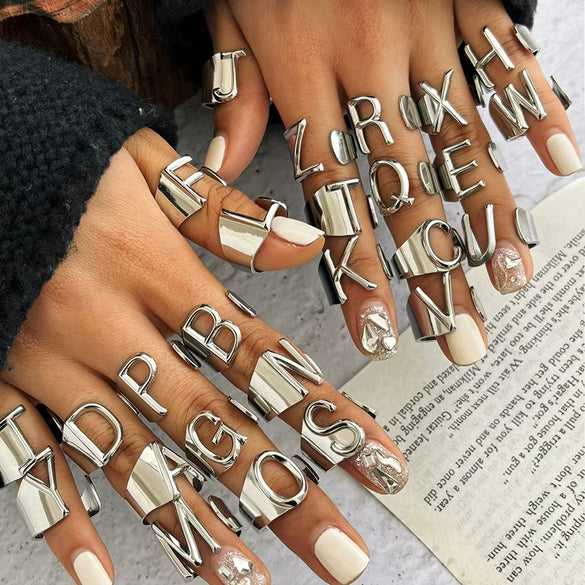 Wholesale Ring Stainless Steel English Letter Retro Ins Style Electroplated