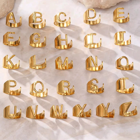 Wholesale Ring Stainless Steel English Letter Retro Ins Style Electroplated