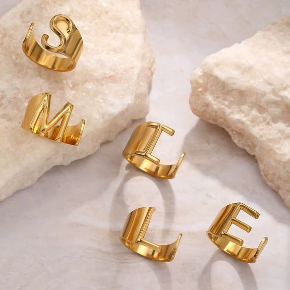 Wholesale Ring Stainless Steel English Letter Retro Ins Style Electroplated