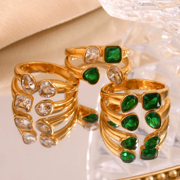 Wholesale Ring Stainless Steel Fashion Geometric Heart Shape 18K Gold Plated Electroplated