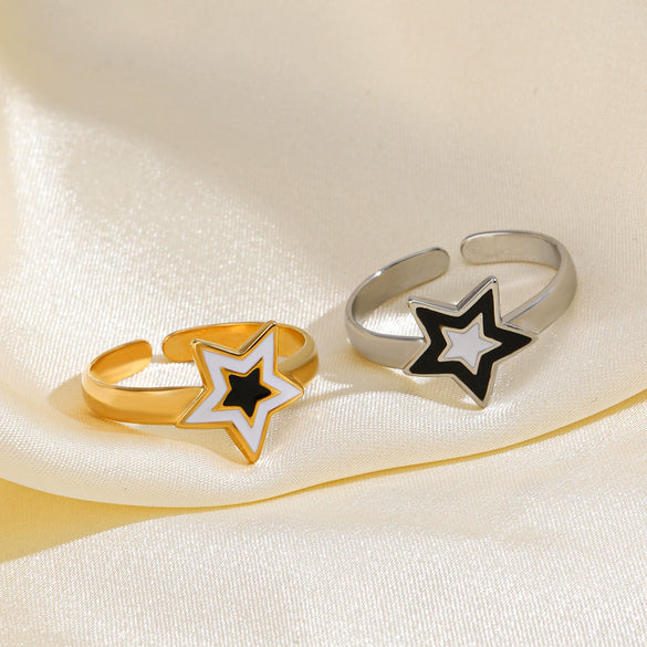 Wholesale Ring Stainless Steel Fivepointed Star Electroplated French Retro Style
