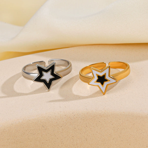 Wholesale Ring Stainless Steel Fivepointed Star Electroplated French Retro Style