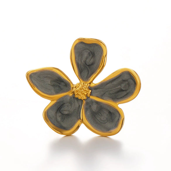 Wholesale Ring Stainless Steel Flower Black And White Enamel Electroplated For Women Retro Style