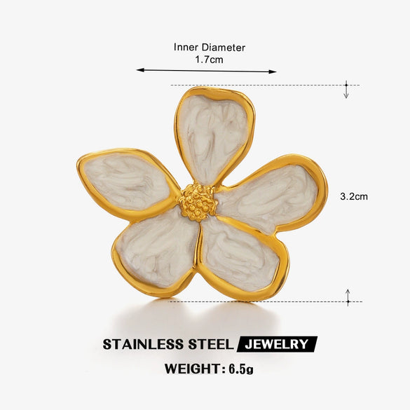 Wholesale Ring Stainless Steel Flower Black And White Enamel Electroplated For Women Retro Style