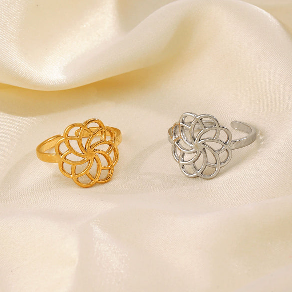 Wholesale Ring Stainless Steel Flower Pattern Electroplated For Women