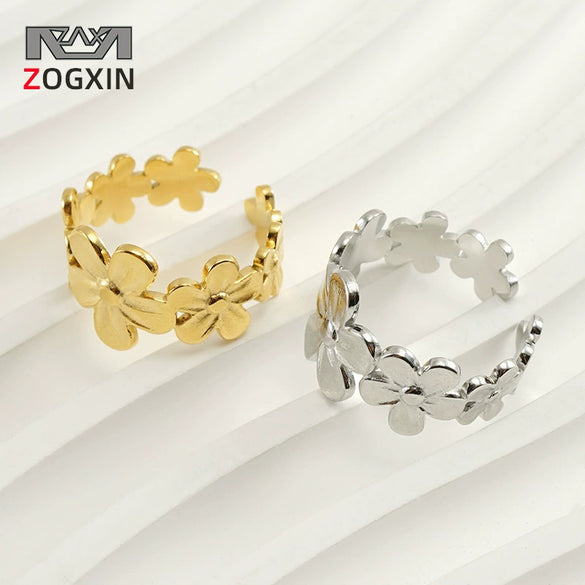 Wholesale Ring 316L Stainless Steel Flower Style Electroplated For Women