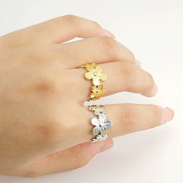 Wholesale Ring 316L Stainless Steel Flower Style Electroplated For Women