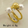 Wholesale Ring Stainless Steel French Retro Elegant Multilayer Freshwater Pearl Gold Bead Electroplated