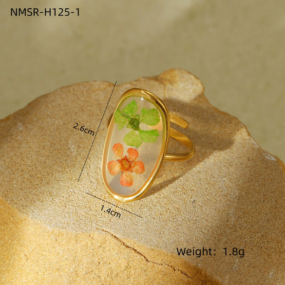 Wholesale Ring Stainless Steel Fresh Oil Dripping Flower Geometric Light Luxury Retro Styling Electroplating For Women