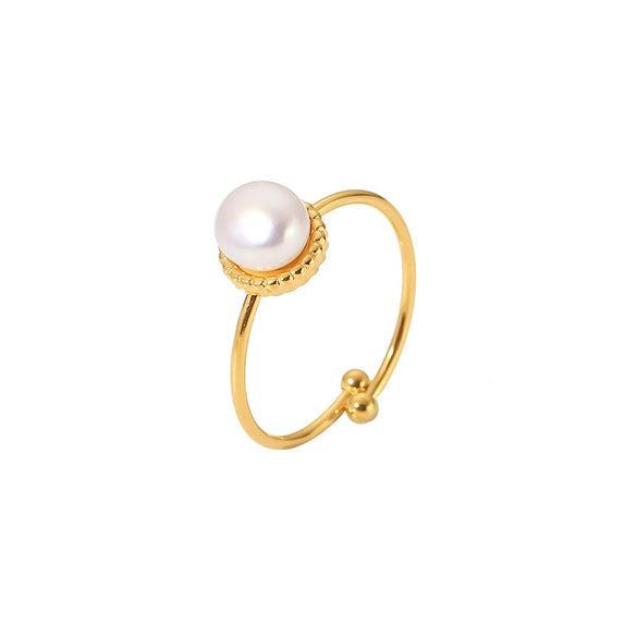 Wholesale Ring Stainless Steel Freshwater Pearl Geometric Electroplating For Women