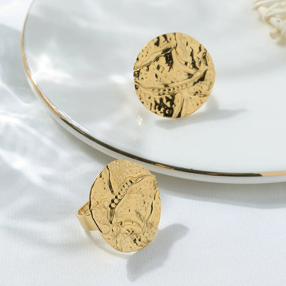 Wholesale Ring Stainless Steel Frosted Lava Texture Geometric Electroplated Unisex